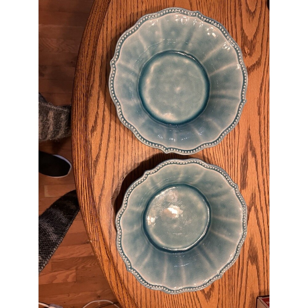 PIONEER WOMAN PAIGE DENIM BLUE SOUP CEREAL BOWLS CRACKLE GLAZED LOT OF 2